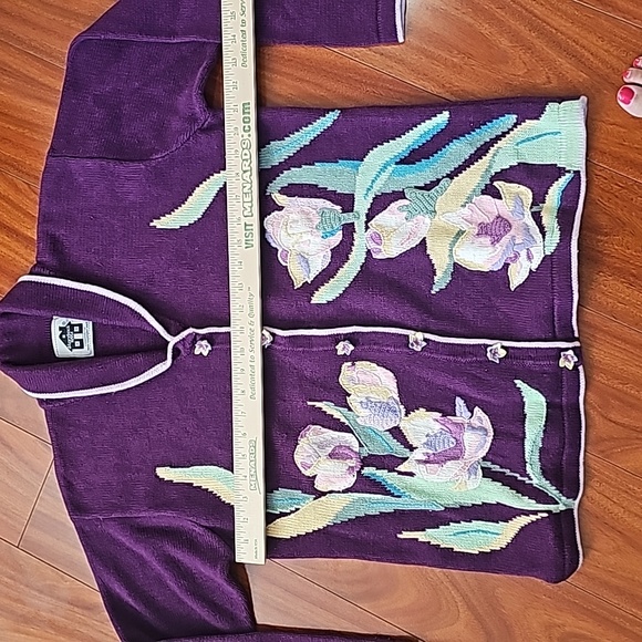 Storybook Knits Vtg 90's Purple Floral Cardigan Sz L EUC - Picture 7 of 8